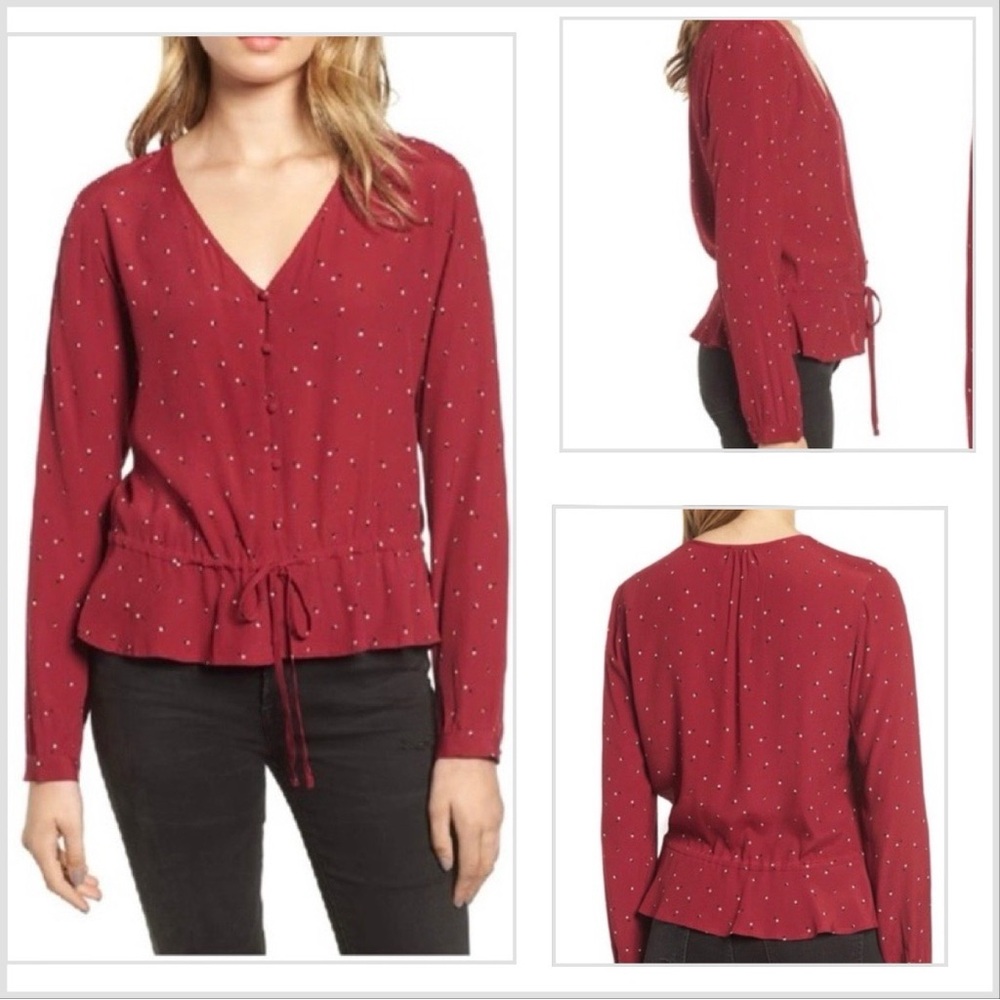 Rails Beaux Rouge Offset Red Polka Dot Blouse Size M